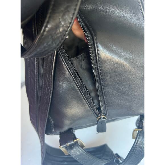 Sereta Premium Soft Black Leather Gold Accent Mini Backpack Shoulder Bag Purse - Picture 11 of 14